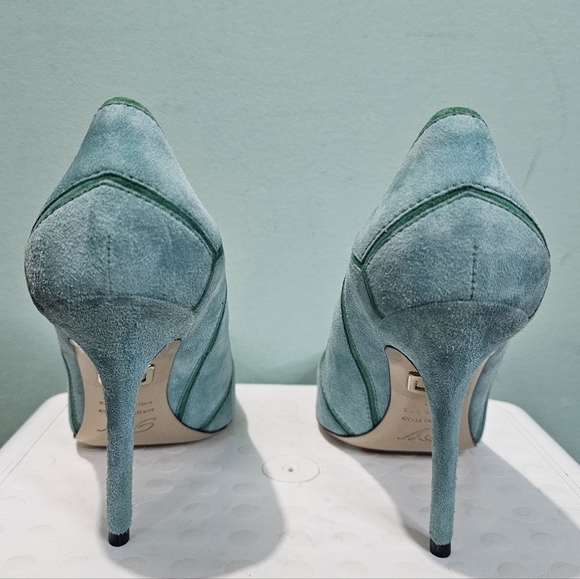 NEW ROGER VIVIER Green Suede Two Tone Leather Pointed Toe Stiletto Heels sz 36 - Picture 8 of 15